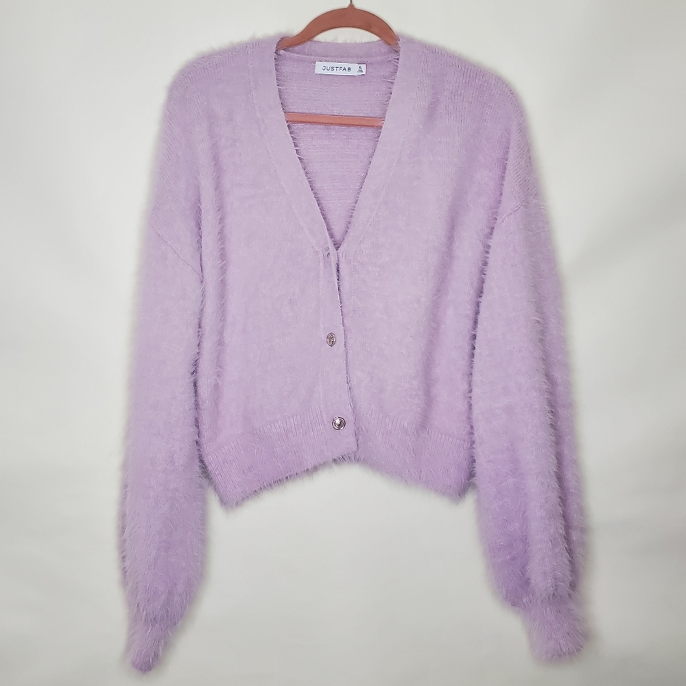 JustFab Lavender Fuzzy Cardigan